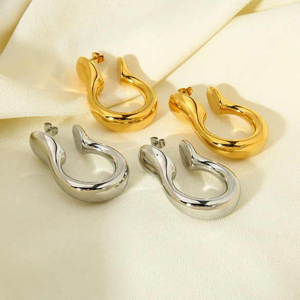 Wholesale Women's Hollow Geometric Ushape Stainless Steel 18K Gold Plated Earrings Jewelry Accessories