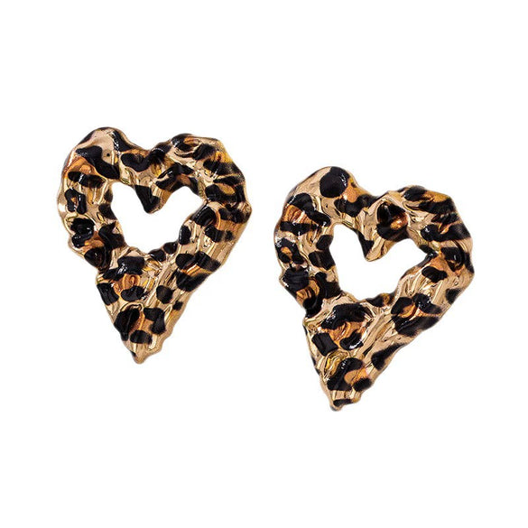 Wholesale Women's Hollow Heart And Flower Pattern Leopard Print Alloy Electroplated Earrings Accessories