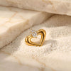 Wholesale Women's Hollow Heartshaped Double Zirconia Stud Earrings With 18K Gold Texture Stainless Steel Electroplated Niche Style