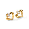 Wholesale Women's Hollow Heartshaped Double Zirconia Stud Earrings With 18K Gold Texture Stainless Steel Electroplated Niche Style