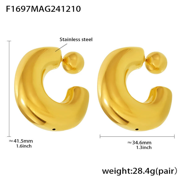 Wholesale Women's Hollow Hightexture Fine Steel Ball Earrings With U Shape Geometric Pattern Pvd Plated