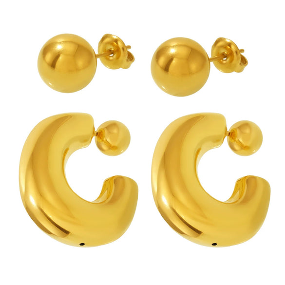 Wholesale Women's Hollow Hightexture Fine Steel Ball Earrings With U Shape Geometric Pattern Pvd Plated