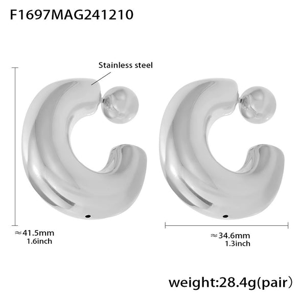 Wholesale Women's Hollow Hightexture Fine Steel Ball Earrings With U Shape Geometric Pattern Pvd Plated