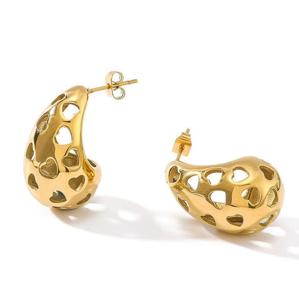 Wholesale Women's Hollow Love Exaggerated Earrings In Cashew Nuts Shape Stainless Steel With 18K Vacuum Plating In Furnace Heart And Geometric Patterns