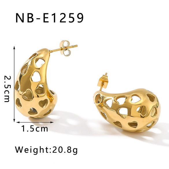 Wholesale Women's Hollow Love Exaggerated Earrings In Cashew Nuts Shape Stainless Steel With 18K Vacuum Plating In Furnace Heart And Geometric Patterns