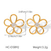 Wholesale Women's Hollow Stainless Steel Geometric Flower Zircon Inlaid Earrings