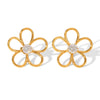 Wholesale Women's Hollow Stainless Steel Geometric Flower Zircon Inlaid Earrings