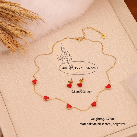 Wholesale Women's Ice Cute Red Lips Love Heart Shape Titanium Steel Necklace Set With Vacuum Plating In Furnace For Accessories