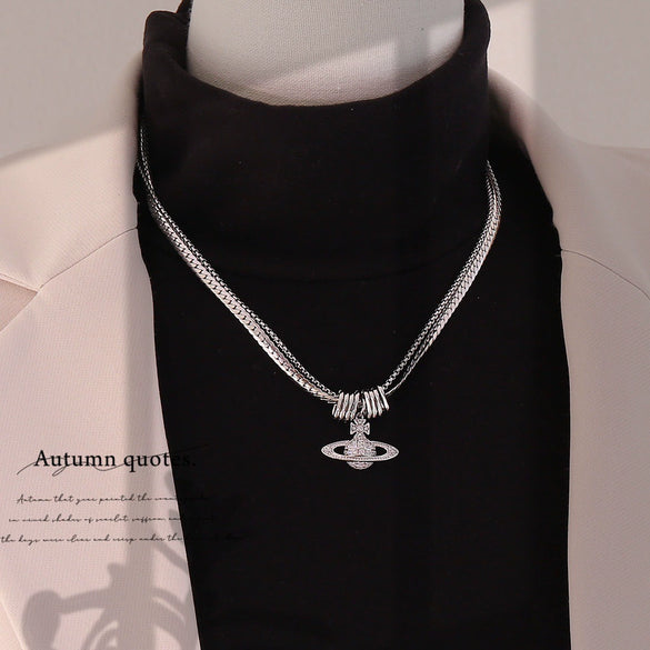 Wholesale Women's Ice Cute Style Diamond Ufo Pendant Necklace With Flat Snake Chain And Electroplating Design