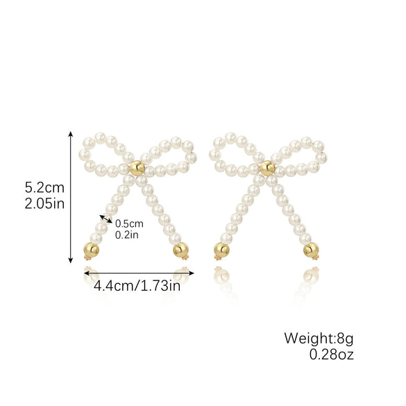 Wholesale Women's Imitation Pearl Beaded Bow Earrings Simple Style