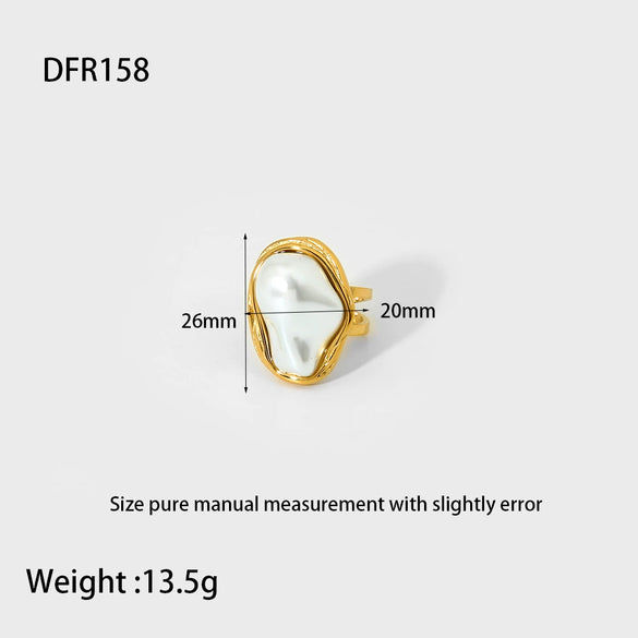 Wholesale Women's Imitation Pearl Stainless Steel Geometric Open Ring 18K Gold Plated Jewelry