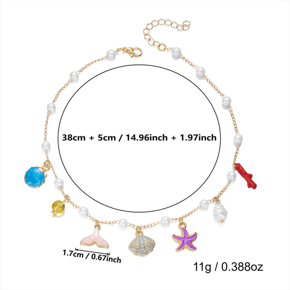 Wholesale Women's Imitation Shell Starfish Heart Alloy Necklace With Electroplating And Imitation Pearl Enamel Featuring Animal And Zodiac Patterns