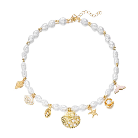 Wholesale Women's Imitation Shell Starfish Heart Alloy Necklace With Electroplating And Imitation Pearl Enamel Featuring Animal And Zodiac Patterns