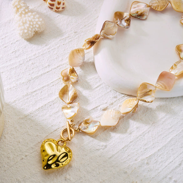 Wholesale Women's Imitation Shell Starfish Heart Alloy Necklace With Electroplating And Imitation Pearl Enamel Featuring Animal And Zodiac Patterns