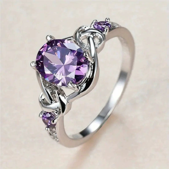 Wholesale Women's Inlaid Purple Oval Winding Ring Copper Geometric Zircon