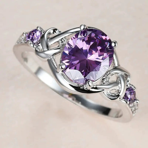 Wholesale Women's Inlaid Purple Oval Winding Ring Copper Geometric Zircon