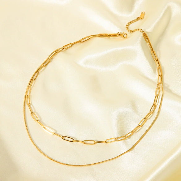Wholesale Women's Ins Fashion Joker Double Layer Stainless Steel Necklace With Geometric Pattern 18K Gold Plated Vacuum Real Gold Electroplated In Pvd Furnace