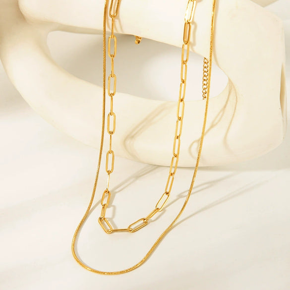 Wholesale Women's Ins Fashion Joker Double Layer Stainless Steel Necklace With Geometric Pattern 18K Gold Plated Vacuum Real Gold Electroplated In Pvd Furnace