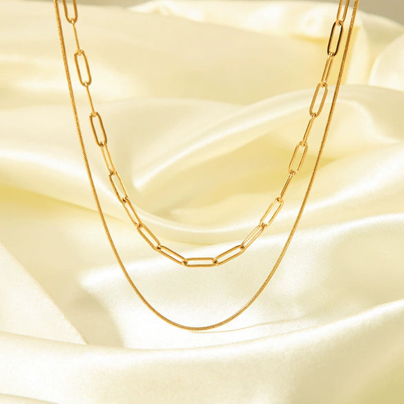 Wholesale Women's Ins Fashion Joker Double Layer Stainless Steel Necklace With Geometric Pattern 18K Gold Plated Vacuum Real Gold Electroplated In Pvd Furnace