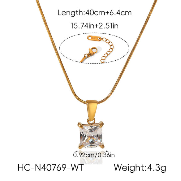 Wholesale Women's Ins Fashion Minimalist Geometric Zircon Stainless Steel Electroplated Pendant Necklace