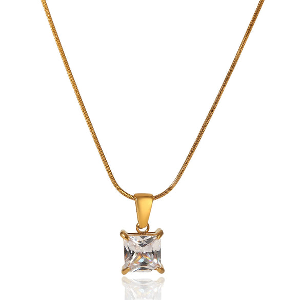 Wholesale Women's Ins Fashion Minimalist Geometric Zircon Stainless Steel Electroplated Pendant Necklace