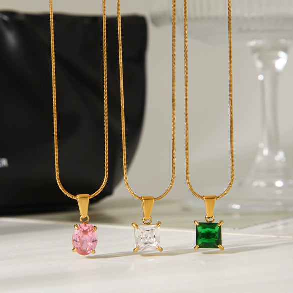Wholesale Women's Ins Fashion Minimalist Geometric Zircon Stainless Steel Electroplated Pendant Necklace