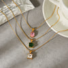 Wholesale Women's Ins Fashion Minimalist Geometric Zircon Stainless Steel Electroplated Pendant Necklace