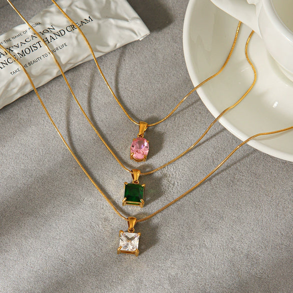 Wholesale Women's Ins Fashion Minimalist Geometric Zircon Stainless Steel Electroplated Pendant Necklace