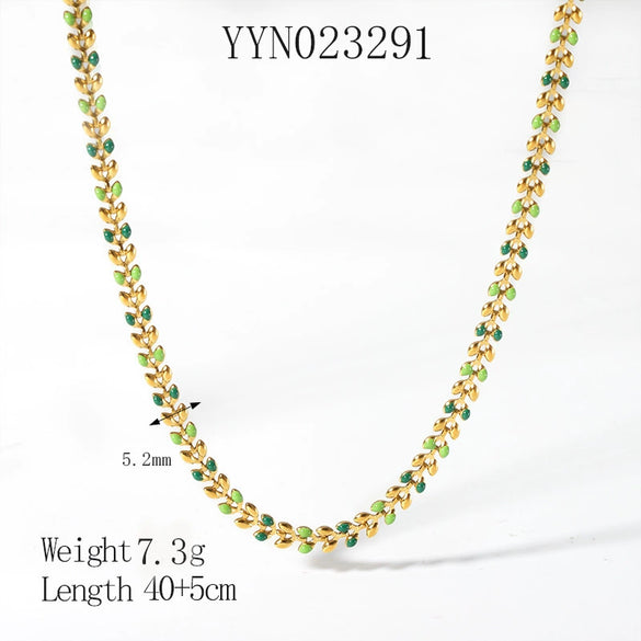 Wholesale Women's Ins Fashion Olive Leaf Stainless Steel And Titanium Steel Necklace With Vacuum Real Gold Electroplating In Pvd Furnace Treatment