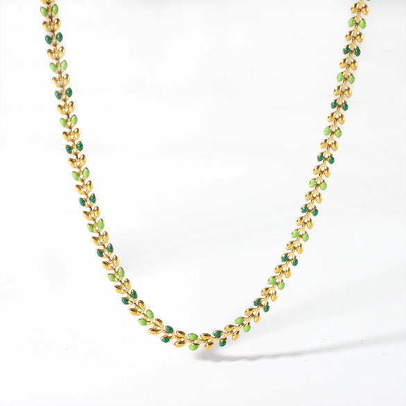 Wholesale Women's Ins Fashion Olive Leaf Stainless Steel And Titanium Steel Necklace With Vacuum Real Gold Electroplating In Pvd Furnace Treatment