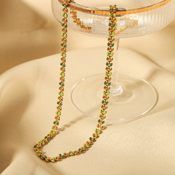 Wholesale Women's Ins Fashion Olive Leaf Stainless Steel And Titanium Steel Necklace With Vacuum Real Gold Electroplating In Pvd Furnace Treatment
