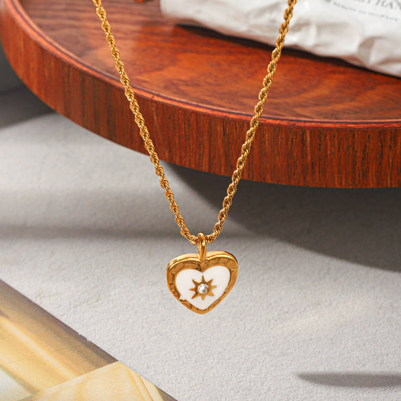 Wholesale Women's Ins French Retro Gold Plated Braided Chain Heartshaped Stainless Steel Pendant Necklace