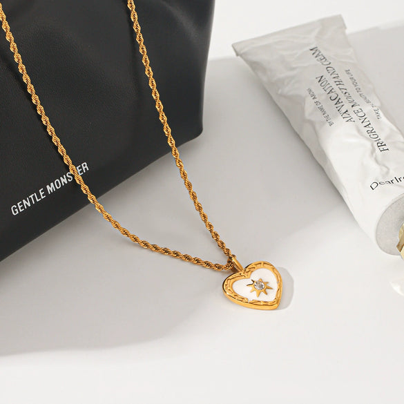 Wholesale Women's Ins French Retro Gold Plated Braided Chain Heartshaped Stainless Steel Pendant Necklace