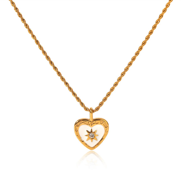 Wholesale Women's Ins French Retro Gold Plated Braided Chain Heartshaped Stainless Steel Pendant Necklace