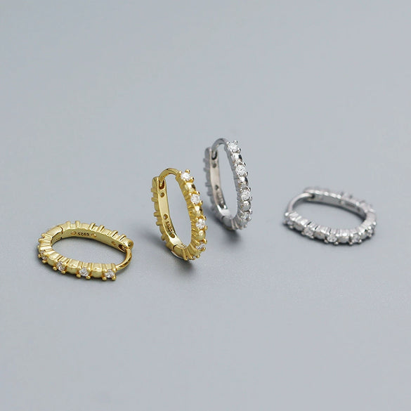 Wholesale Women's Ins Light Luxury Geometric Ushaped 925 Silver Electroplated Diamondembedded Round Beads Stacked Earrings