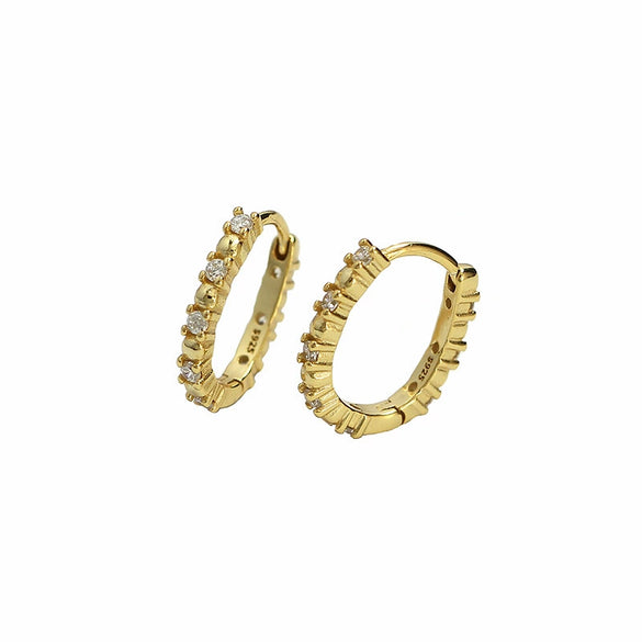 Wholesale Women's Ins Light Luxury Geometric Ushaped 925 Silver Electroplated Diamondembedded Round Beads Stacked Earrings