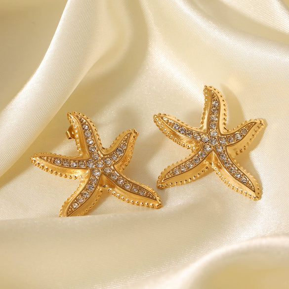 Wholesale Women's Ins Ocean Style Stainless Steel Geometric Starfish Earrings With Electroplating