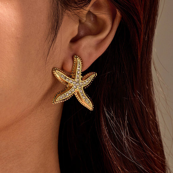 Wholesale Women's Ins Ocean Style Stainless Steel Geometric Starfish Earrings With Electroplating