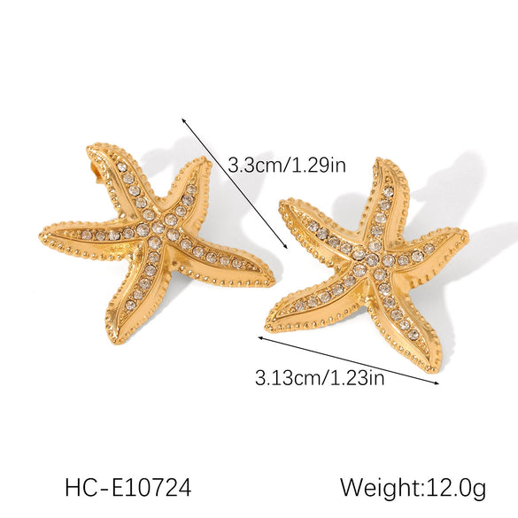 Wholesale Women's Ins Ocean Style Stainless Steel Geometric Starfish Earrings With Electroplating