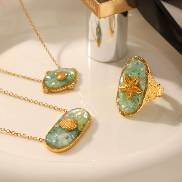 Wholesale Women's Ins Ocean Style Starfish And Shell Jewelry Titanium Steel And Stainless Steel With Pvd Vacuum Plating