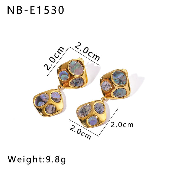Wholesale Women's Ins Simple Design Stainless Steel Irregular Inlay Natural Black Shell Geometric 18K Gold Plated Earrings