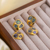 Wholesale Women's Ins Simple Design Stainless Steel Irregular Inlay Natural Black Shell Geometric 18K Gold Plated Earrings