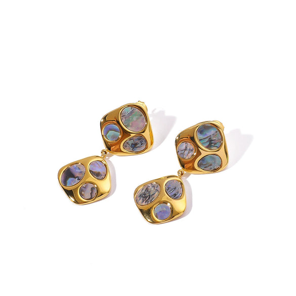 Wholesale Women's Ins Simple Design Stainless Steel Irregular Inlay Natural Black Shell Geometric 18K Gold Plated Earrings
