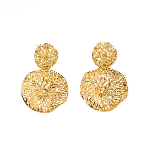 Wholesale Women's Ins Simple Hollow Flower Stainless Steel Earrings With Vacuum Plating