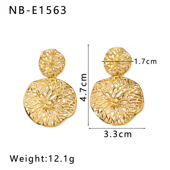 Wholesale Women's Ins Simple Hollow Flower Stainless Steel Earrings With Vacuum Plating