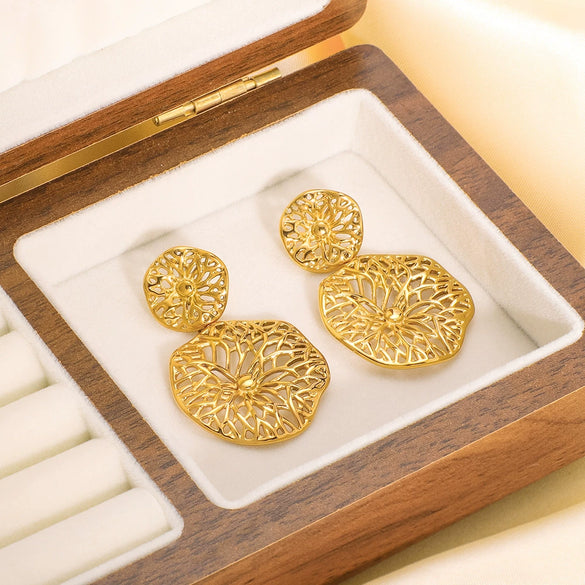 Wholesale Women's Ins Simple Hollow Flower Stainless Steel Earrings With Vacuum Plating