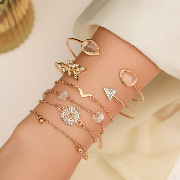 Wholesale Women's Ins Style Alloy Bracelet With Heart Shape Geometric Letters Numbers Text Pattern Electroplated