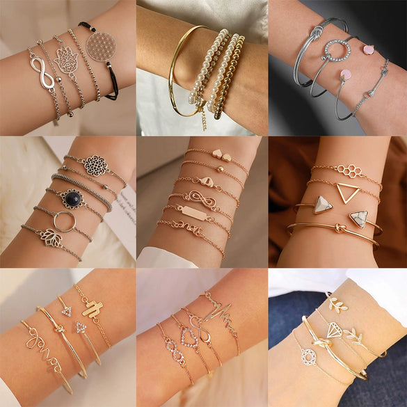 Wholesale Women's Ins Style Alloy Bracelet With Heart Shape Geometric Letters Numbers Text Pattern Electroplated