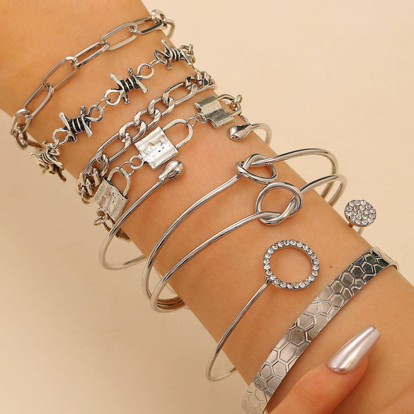 Wholesale Women's Ins Style Alloy Bracelet With Heart Shape Geometric Letters Numbers Text Pattern Electroplated