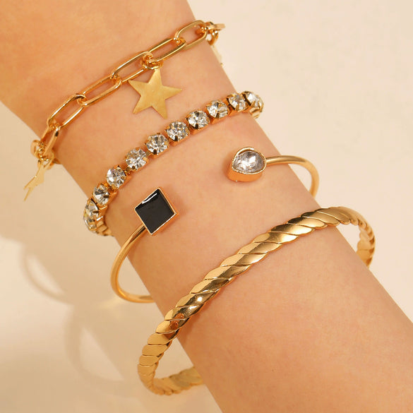 Wholesale Women's Ins Style Alloy Bracelet With Heart Shape Geometric Letters Numbers Text Pattern Electroplated